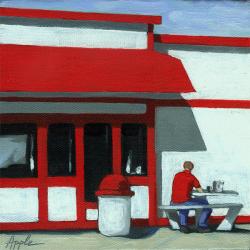 Burger Break - Red, White & Blue figurative oil painting